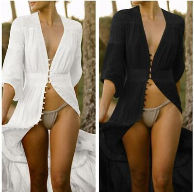 Holiday Women Bikini Cover Up Summer Beach Maxi Dress Boho Sexy V Neck Kaftan Sz $31.97