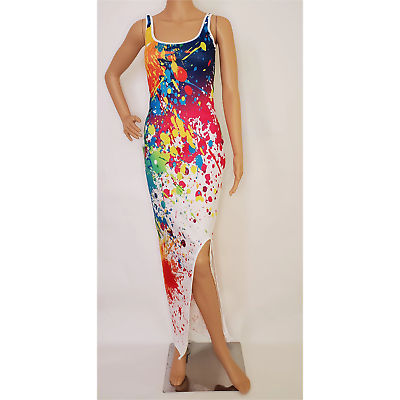 Colorful Sleeveless Paint Splatter High Split Maxi Dress $14.39