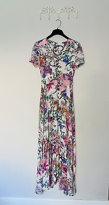 #ad Vintage Women#x27;s Floral Maxi Dresses Flowy Boho Dress Size M $34.99
