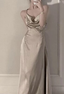 #ad Elegant maxi dresses Party Wear Long Silky Shiny Elegant Champagne S xs $18.00