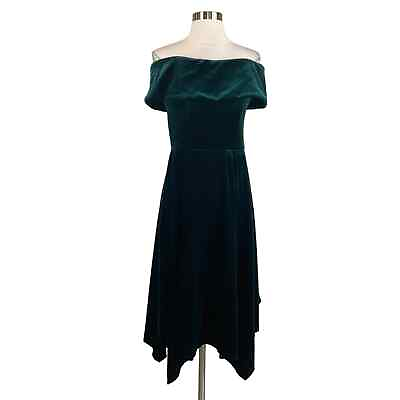#ad XSCAPE Women#x27;s Cocktail Dress Green Size 14 Velvet Off the Shoulder High Low Hem $69.99
