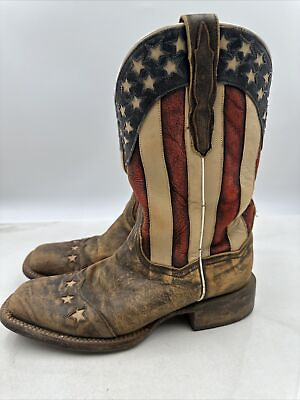 #ad Dan Post Brown Womens Boots Size 8 M Leather American Flag Square Toe Western $88.95