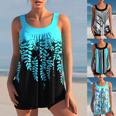 #ad Womens Tankini Set with Shorts Padded Swimsuit Bathing Ladies Beach Swim Costume $28.78