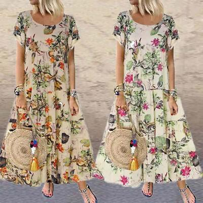 Plus Size Women Floral Loose Summer Maxi Long Dress Ladies Baggy Kaftan Sundress $18.99