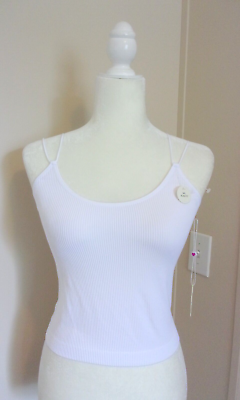 Top Shirt WHITE Summer Juniors Med Large Skinny Strap Stretch NEW SHIP FROM USA $15.50