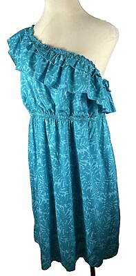 #ad Lane Bryant Blue Hawaiian Floral One Shoulder Ruffle Sun Dress Plus Size 22 $16.00