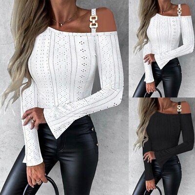 #ad Womens Cold Shoulder T Shirt Blouse Ladies Long Sleeve Sexy Work OL Party Tops $16.64