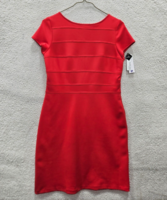 #ad Studio One Dress Women 12P Red Poly Blend Short Sleeve Pencil Fit Knee Length $25.49