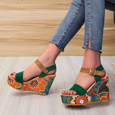 #ad Women Summer Wedge Sandals Platform Ankle Buckle High Heels Pumps Party Shoes $24.38