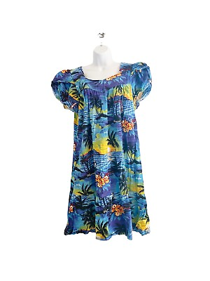 #ad #ad VINTAGE Kaftan Mumu Hawaiian Sunset Floral Maxi Dress XL $50.00