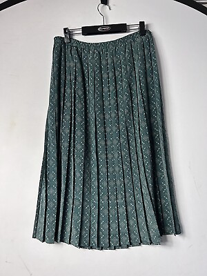#ad Leslie Fay Skirt Size Sz 18 Green Pleated Pull on Vintage Matching Scarf $24.49