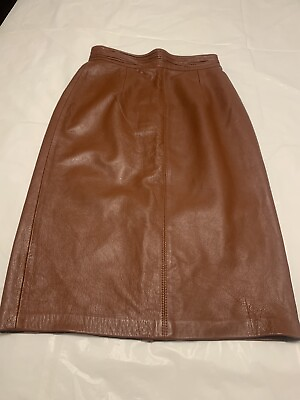 #ad Suzelle 100% Brown Leather Long Pencil Skirt Size 6 $19.99