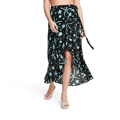 Women#x27;s Deep Sea Print Wrap Skirt Agua Bendita Navy Blue $8.99