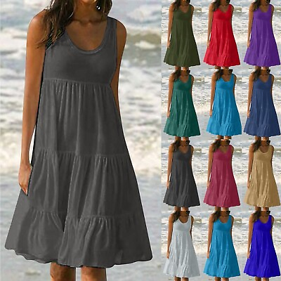 #ad UK Women Summer Holiday Dress Ladies Boho Beach Sleeless Sun Dress plus size $18.68