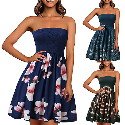 #ad Summer Dresses For Women Beach Cover Ups Sexy Strapless Tube Tops Boho Floral $19.54