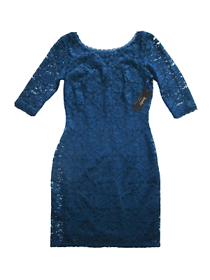 NWT Laundry by Shelli Segal Petite Poseidon Blue Elbow Sleeve Lace Dress 4P $14.00