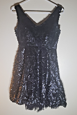 #ad Sleeveless Black Sequin Party Dress Size Small WCdr042 $8.50