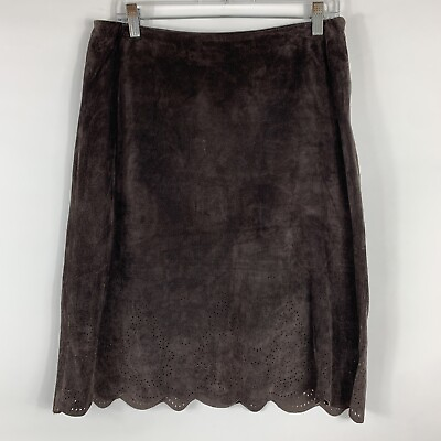 David Brooks Leather Skirt Women#x27;s 10 Knee Length Brown Stencil Cutouts Lined $19.99