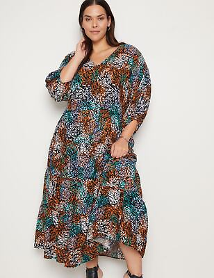 #ad Plus Size Womens Dress V Neck 3 4 Sleeve Tiered Maxi Woven Dress $21.42