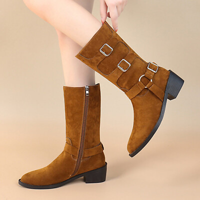 #ad Womens Boots Pointed Toe Mid Calf Boot Non slip Side Zip Women Fashion Booties $65.08