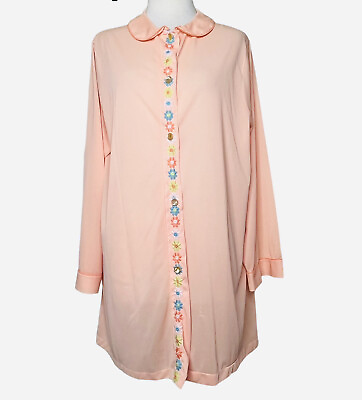 Vintage Sears Peach Embroidered Button Down Nightgown Housecoat Large $20.00