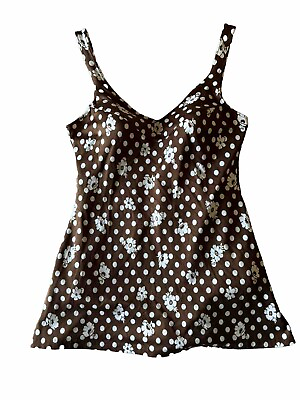 #ad 50s 60s Vtg Sears Swimsuit Brown White Polka Dot Flower Bathing Pretty Woman $65.00