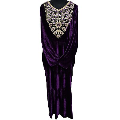 #ad Women Velvet Long Sleeve Maxi Dress Kaftan Farasha Abaya Robe Jilabiya GBP 28.99
