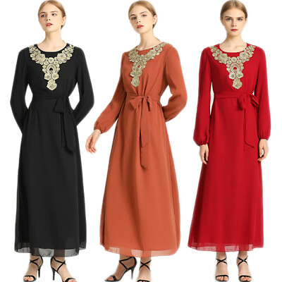 Elegant Women Chiffon Long Sleeve Maxi Dress Summer Evening Party Kaftan Jilbab $39.67