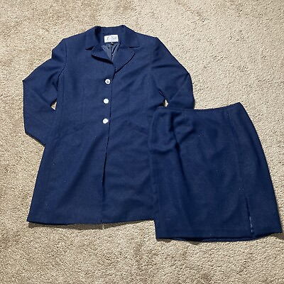 #ad Le Suit Size 14 Sparkle Blue Long Jacket Skirt 2PC Set Career Church Business $38.99