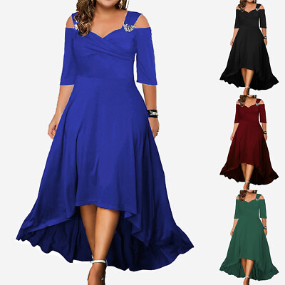 #ad Plus Size Womens V Neck Maxi Dress Ladies Evening Cocktail Party Swing Ball Gown $41.08