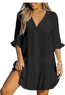 #ad #ad Women#x27;s Size: M. V Neck Ruffled Cover Up Button Down Bathing Suit Beach $26.00