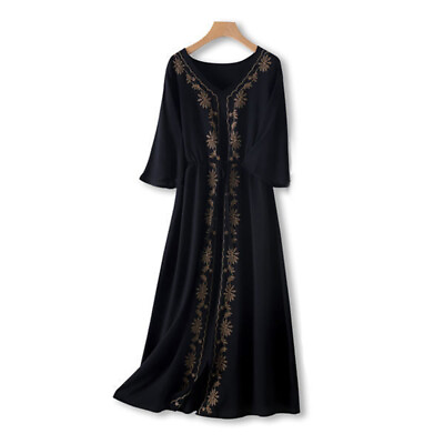Women Bohemian Maxi Dress Ethnic 3 4 Sleeve Retro Gown Loose Party Plus Size New $31.25