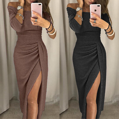 #ad Ladies Long Maxi Dress Off Shoulder Glitter Party Womens Formal Dresses Evening $14.35