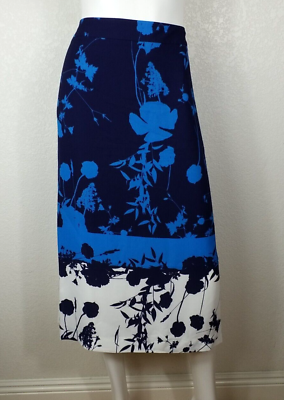 Ted Baker London Selaah Lined Skirt Blue Floral Print Back Zipper Pencil Size 10 $75.99