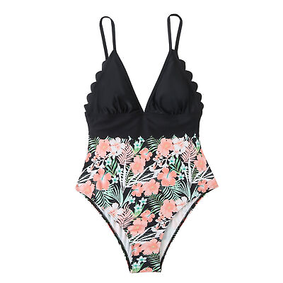 #ad Women#x27;s Sexy V neck Floral Leopard Printed Bikini One Piece Backless Swimsuit $21.15