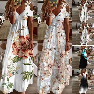 Ladies Boho Beach Sundress Womens Holiday Maxi Cami Boho Floral Print Long Dress $16.99