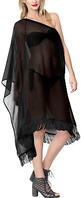 LA LEELA Women#x27;s Beach Kaftan Dress Cover Up for Swimwear US 8 14 Black K47 $20.88