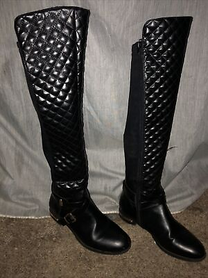 #ad AnnaBeth Black Quilted Knee High Flat Boots $39.00