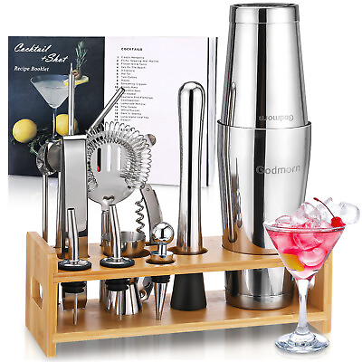 #ad 16PC Bartender Kit Complete Cocktail Shaker Bar Tool Set with Stand 24oz17oz $25.80