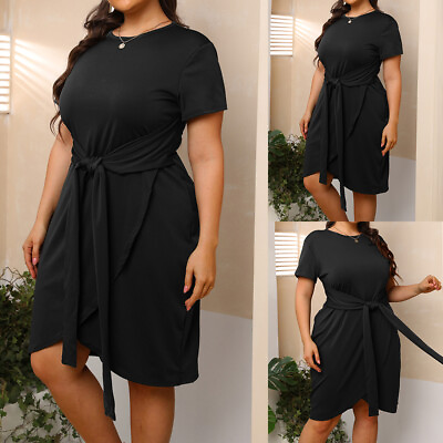 #ad Plus Size Womens Belted Midi Dress Evening Party Cocktail Bodycon Dress US 14 22 $26.31