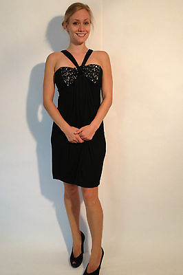 #ad GARCIA Black Cocktail Dress with Beaded Bow at Chest NWT. $138 $29.00