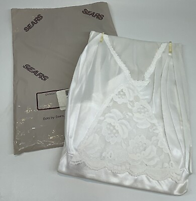 #ad Vtg Sears Nylon Full Slip Lace Accents White New Old Stock Size 34 $22.49