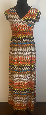 #ad Womens Multicolor Short Sleeve Maxi Dress S $14.50