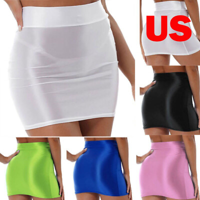 #ad US Women See Through High Waist Glossy Mini Skirts Bodycon Pencil Skirt Clubwear $8.55