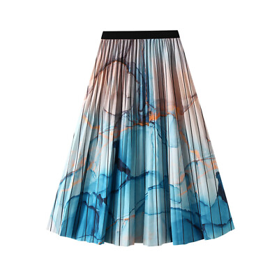 #ad Women#x27;s Summer High Waist Pleated Retro Floral Midi Beach Long Skirts $40.84