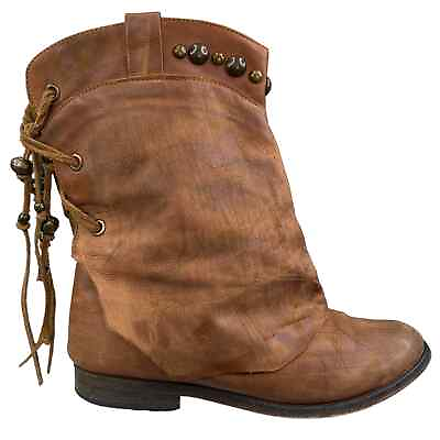 #ad Rare Free People Wayland Brown Distressed Beaded Boho Boots Size 39 US 9 $119.00