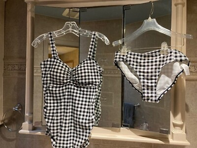 #ad #ad MOTHERHOOD black White Check Nylon BLEND Maternity Swimsuit SET BRAND NEW M $12.49