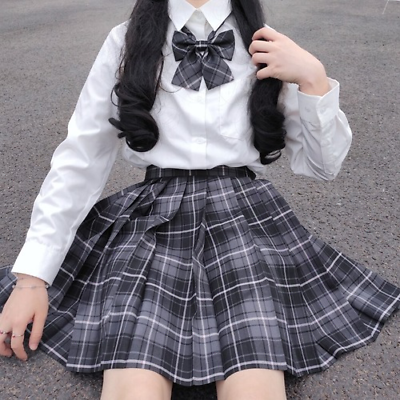 #ad Girls High Waist Pleated Skirts Plaid Skirts Dress JK School Uniform Students $13.17