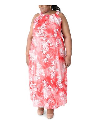 #ad SIGNATURE BY ROBBIE BEE Womens Coral Chiffon Lined Maxi Dress Plus 24W $10.99