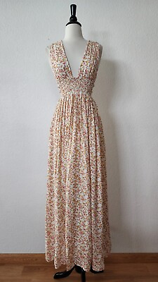 Anthropologie Maxi Dress New Size Medium White Floral Cut Out Smocked Boho $55.00